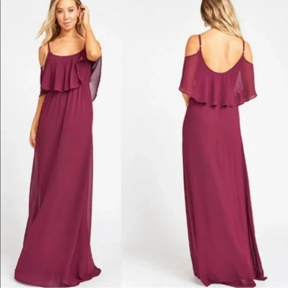 Show Me Your Mumu Caitlin Dress Womens Small Merlot Chiffon Maxi Dress Sparkle 4